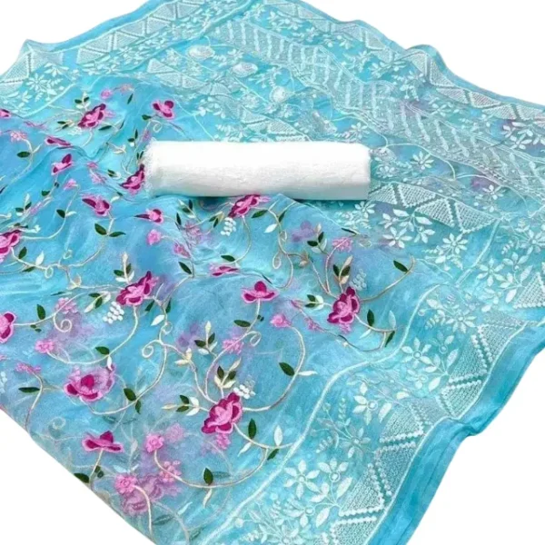 Muslin silk screen print saree 1