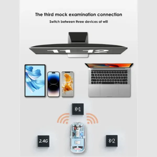 Wireless Mouse (2) GearUP WM30 Transparent Crystal 2.4G + Bluetooth Magnetic Wireless Mouse