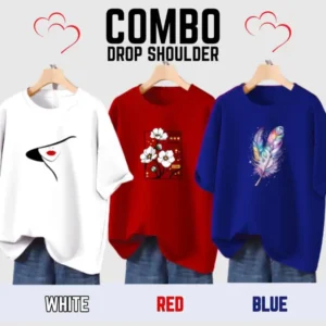 3 pcs Combo Lovely Drop shoulder T-shirt for Women