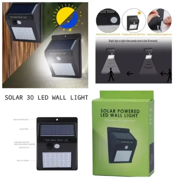 Solar Power 30 LED Motion Sensor Waterproof Wall Light (2) Solar Power 30 LED Motion Sensor Waterproof Wall Light