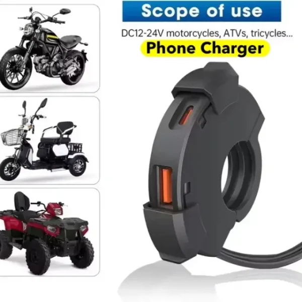 Universal Motorcycle Handlebar Phone Fast Charger (2) Universal Motorcycle Handlebar Phone Fast Charger