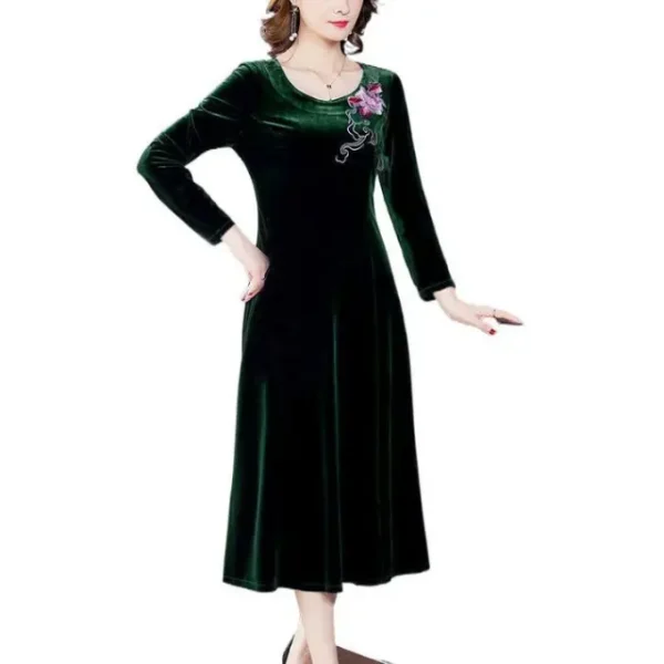 Gold Velvet Embroidered Dress Autumn